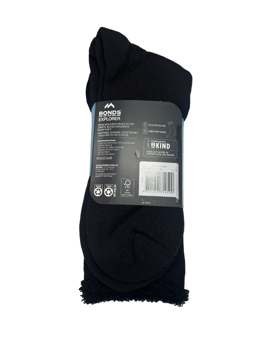 3 Pack Mens Bonds Tough Work Cotton Crew Socks Black/Grey