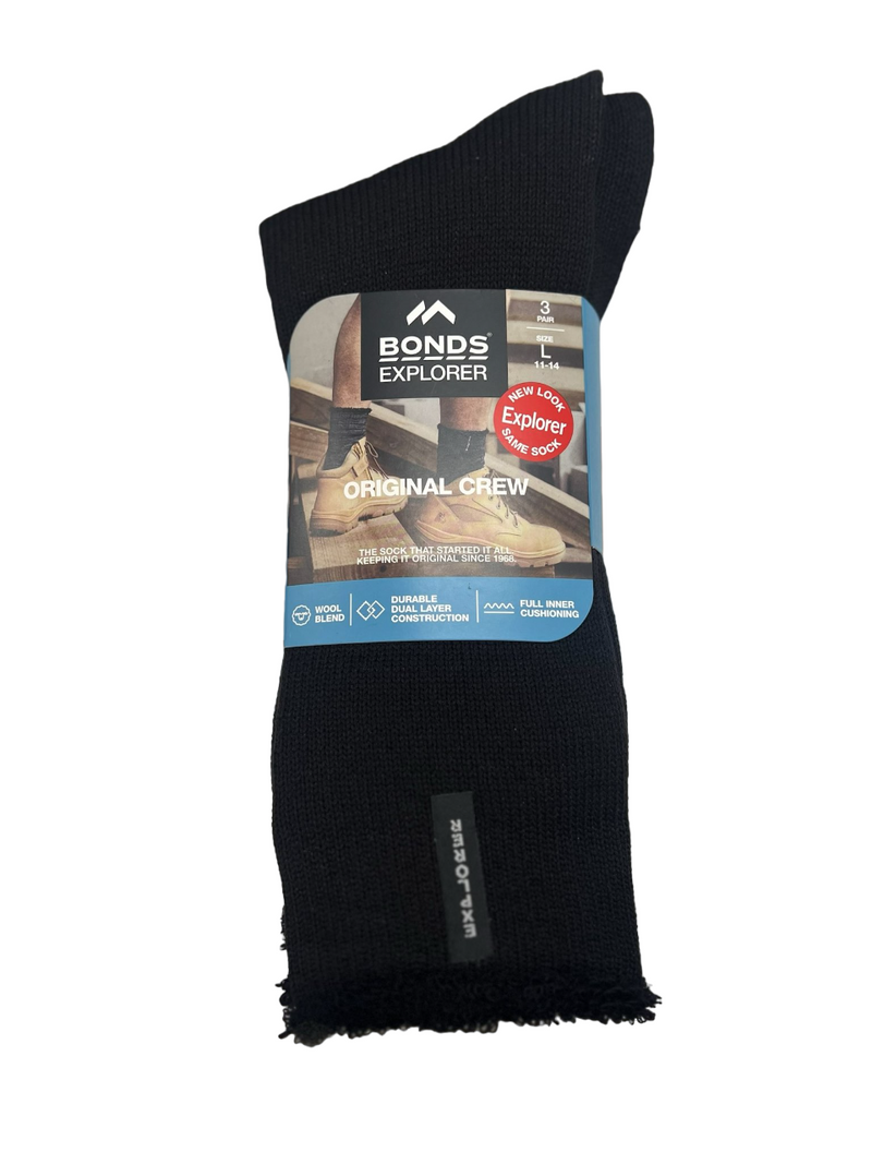 9 x Bonds Explorer Original Crew Wool Blend Socks Black