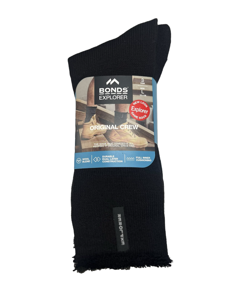 12 X Bonds Explorer Original Crew Wool Blend Socks Black