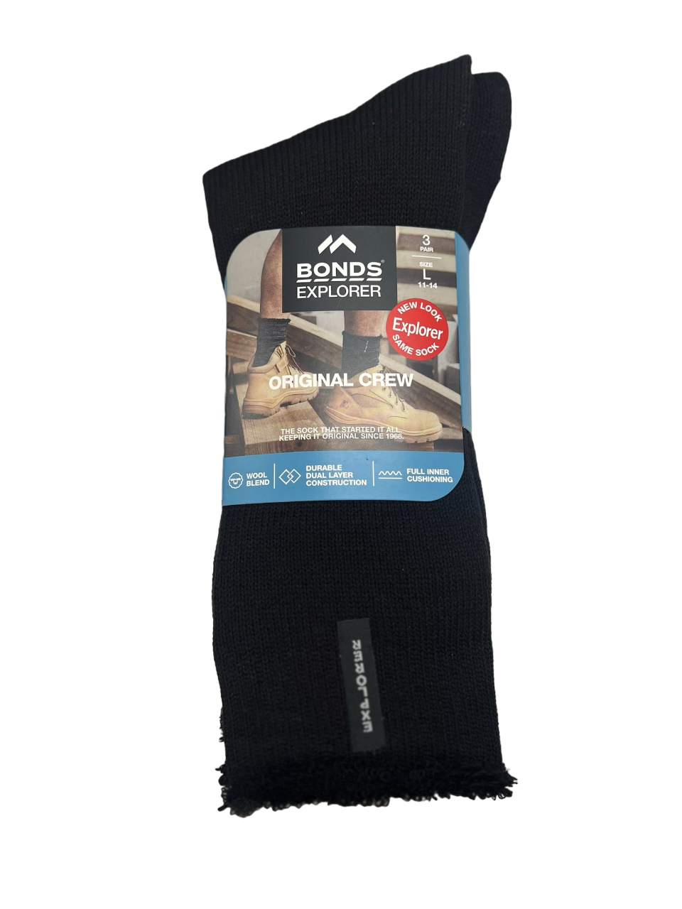 3 Pack Mens Bonds Original Wool Crew Socks Black