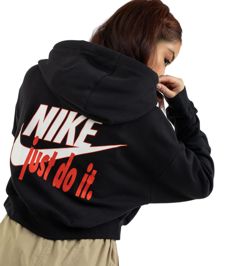 Womens Nike Sportswear Club Fleece Black Oversized Cropped Pullover Hoodie