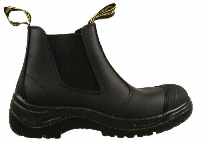 Woodlands Foreman Mens Steel Cap Safety Pull On Work Black Leather Boots