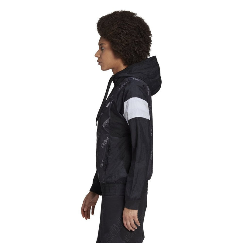 Adidas Womens Black Graphic Windbreaker Jacket Zip Up