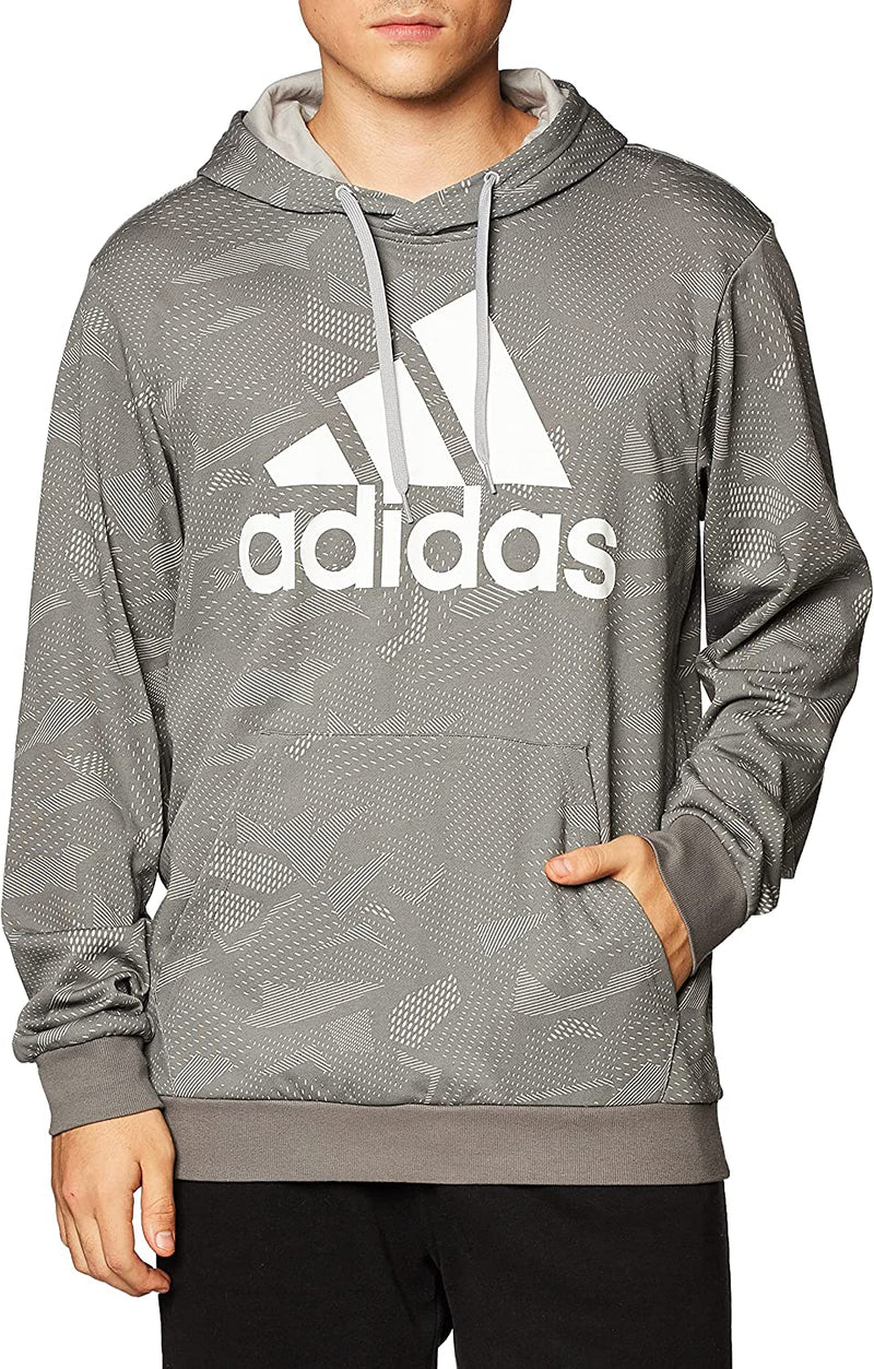 Adidas Mens Essential All Over Print Solid Grey/White Hoodie