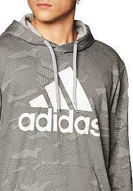 Adidas Mens Essential All Over Print Solid Grey/White Hoodie