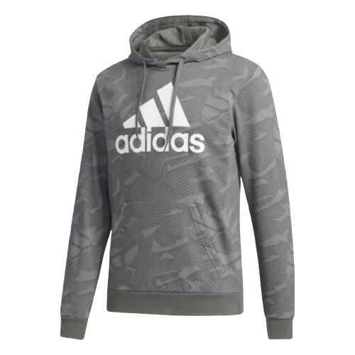 Adidas Mens Essential All Over Print Solid Grey/White Hoodie