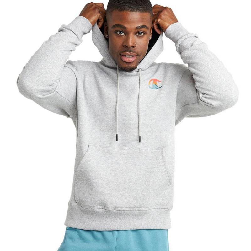 Mens Champion Powerblend Graphic Hoodie Oxford Gray