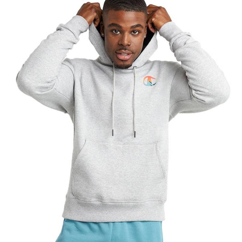 Mens Champion Powerblend Oxford Gray Graphic Hoodie