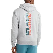 Mens Champion Powerblend Graphic Hoodie Oxford Gray