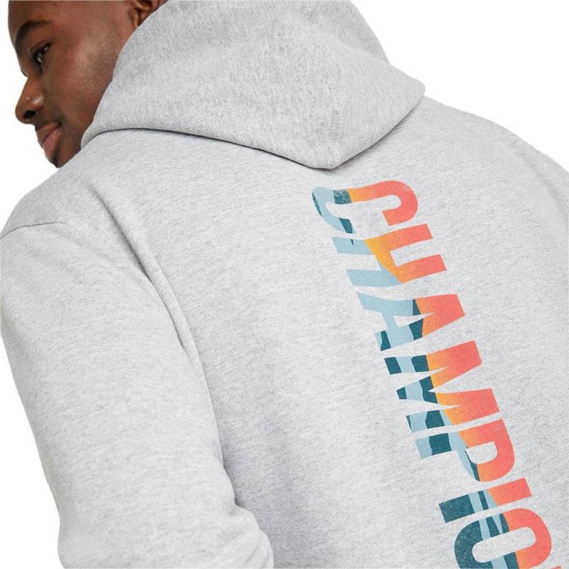 Mens Champion Powerblend Graphic Hoodie Oxford Gray