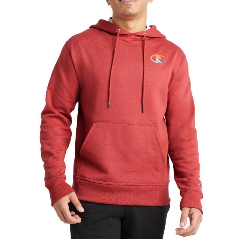 Mens Champion Powerblend Graphic Hoodie Redwood Red