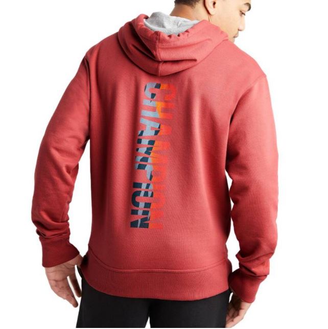 Mens Champion Powerblend Graphic Hoodie Redwood Red