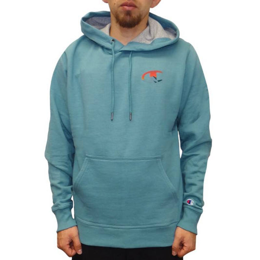 Mens Champion Powerblend Graphic Hoodie Aqua Tonic