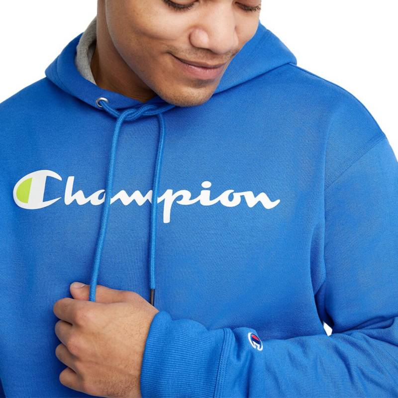 Mens Champion Powerblend Graphic Hoodie Bright Royal