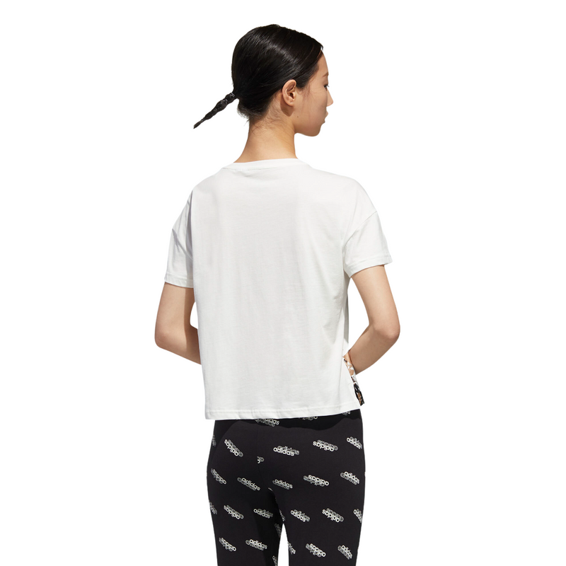 Adidas Womens White U4u Cropped Training Everyday Tee T-Shirt