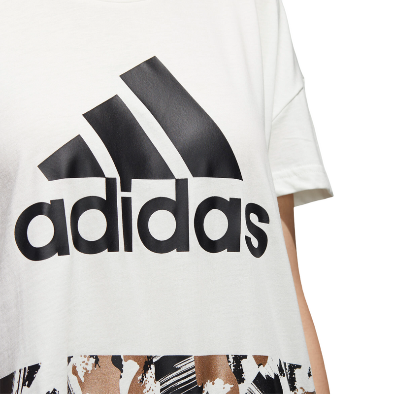 Adidas Womens White U4u Cropped Training Everyday Tee T-Shirt