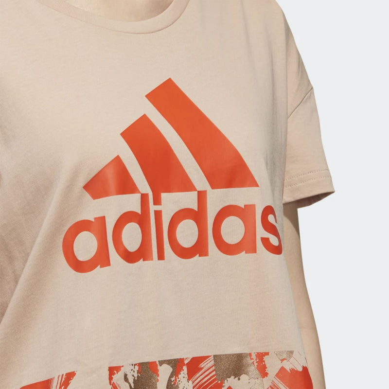 Adidas Womens Beige U4u Cropped Athletic Tee T-Shirt