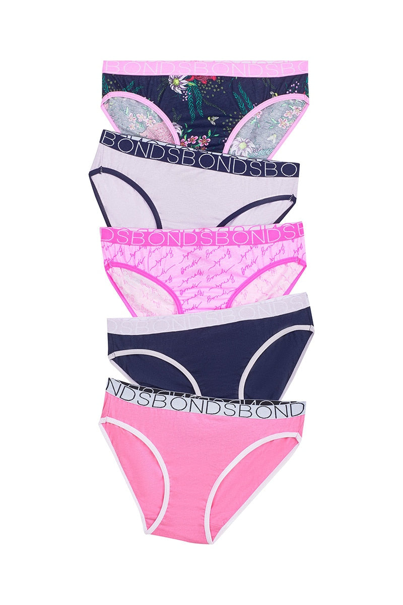 Bonds Girls Bikini 5 Pack Underwear Multi Ma7 Print