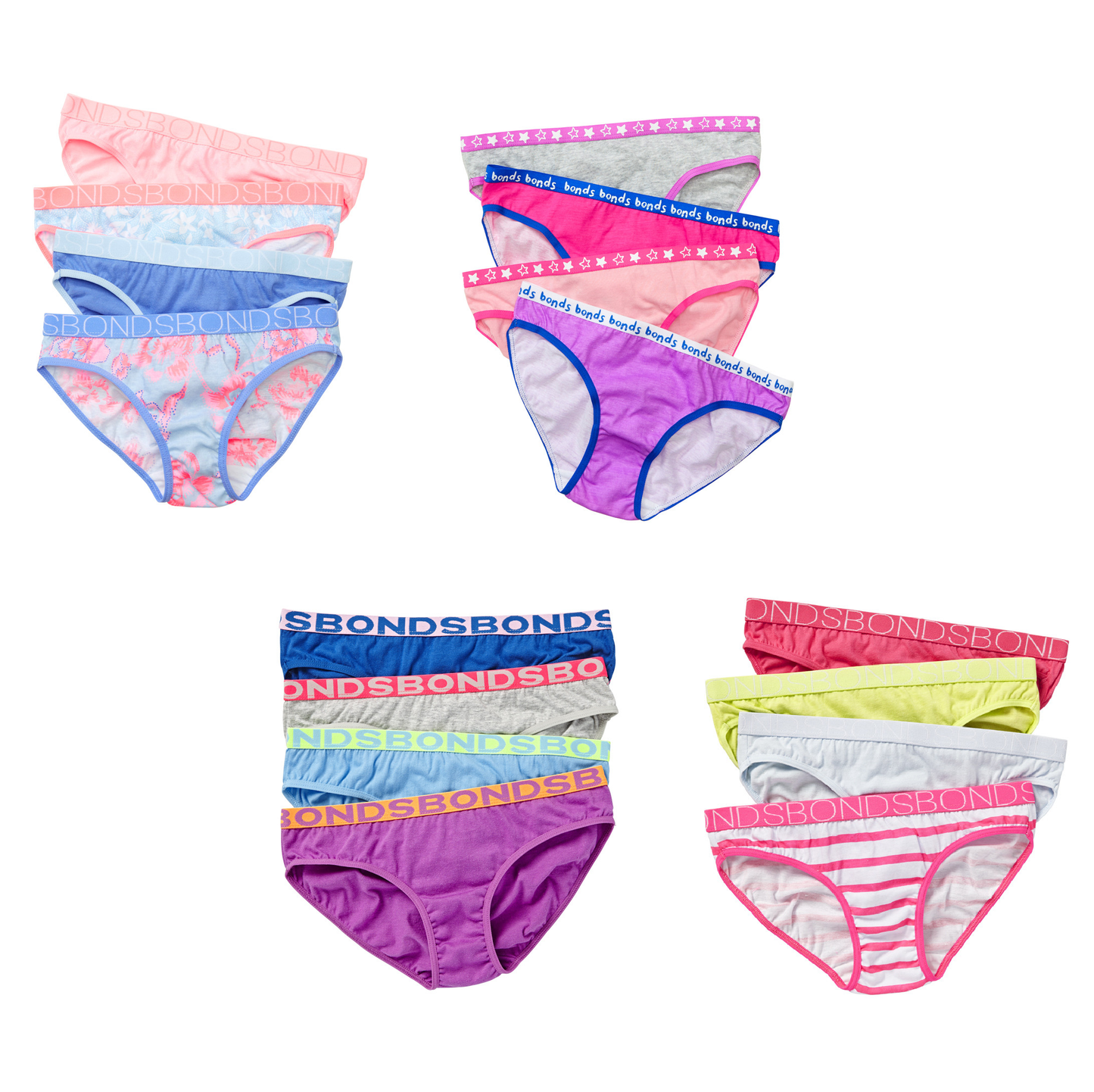 4 Pack Kids Girls Bonds Assorted Briefs Underwear Multicoloured