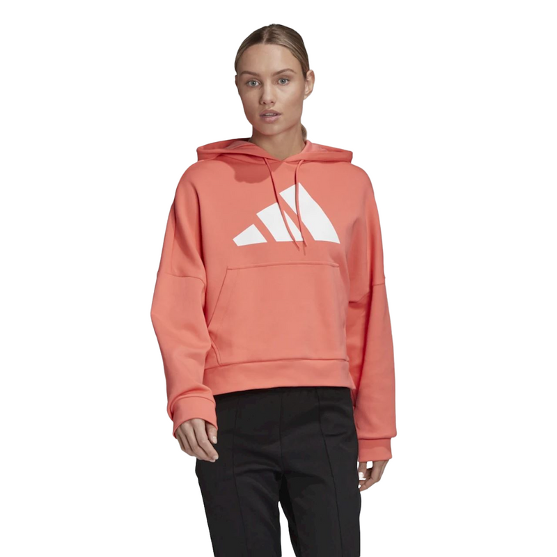 Adidas Womens Pink/White Graphic Back Comfy Back-Zip Hoodie