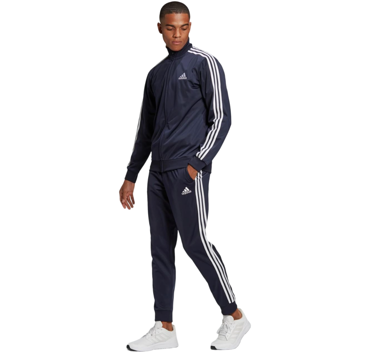 Mens Adidas Essentials 3 Stripes Tracksuit Navy