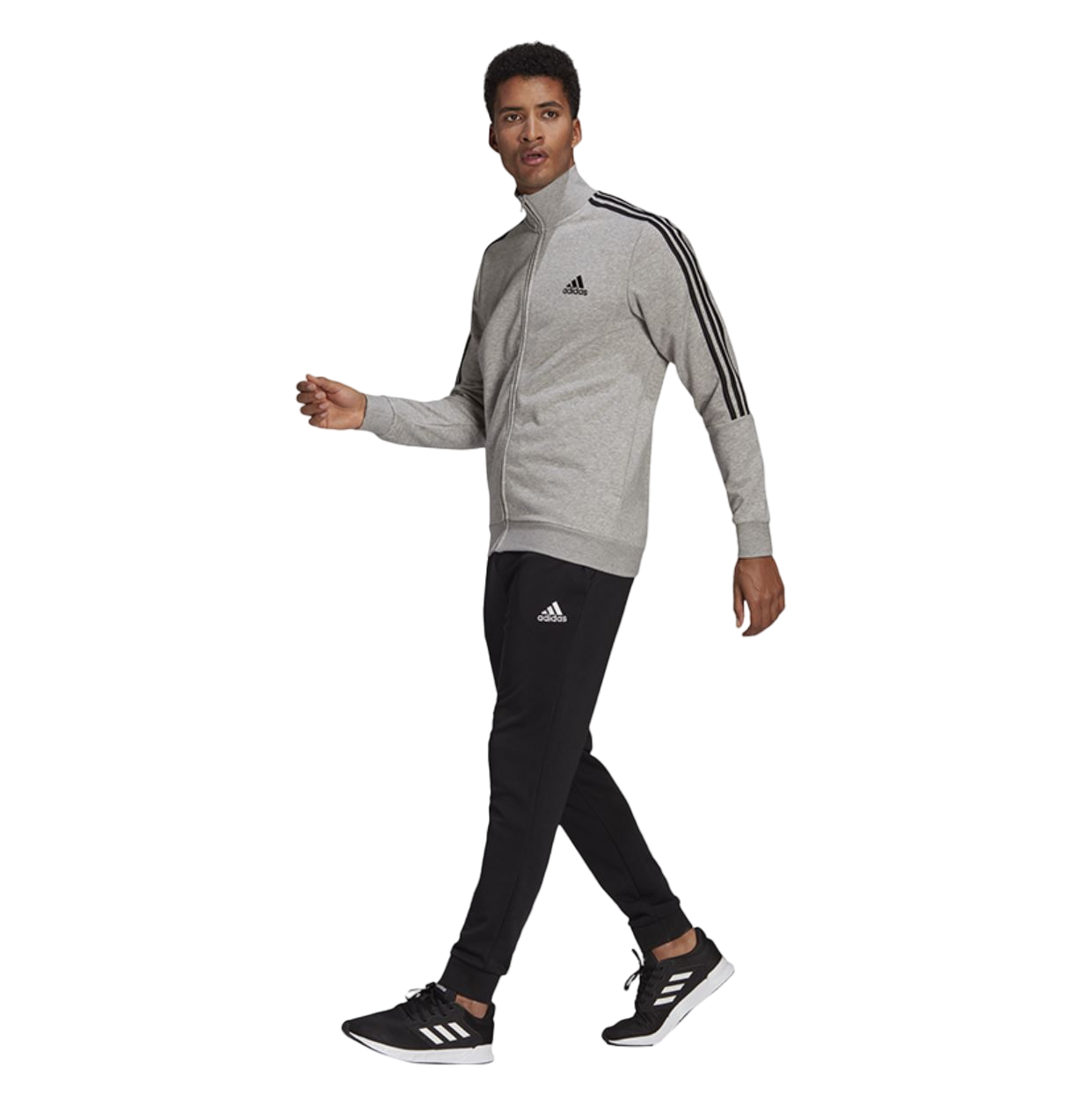 Mens Adidas Aeroready Essentials 3 Stripes Tracksuit Grey/Black