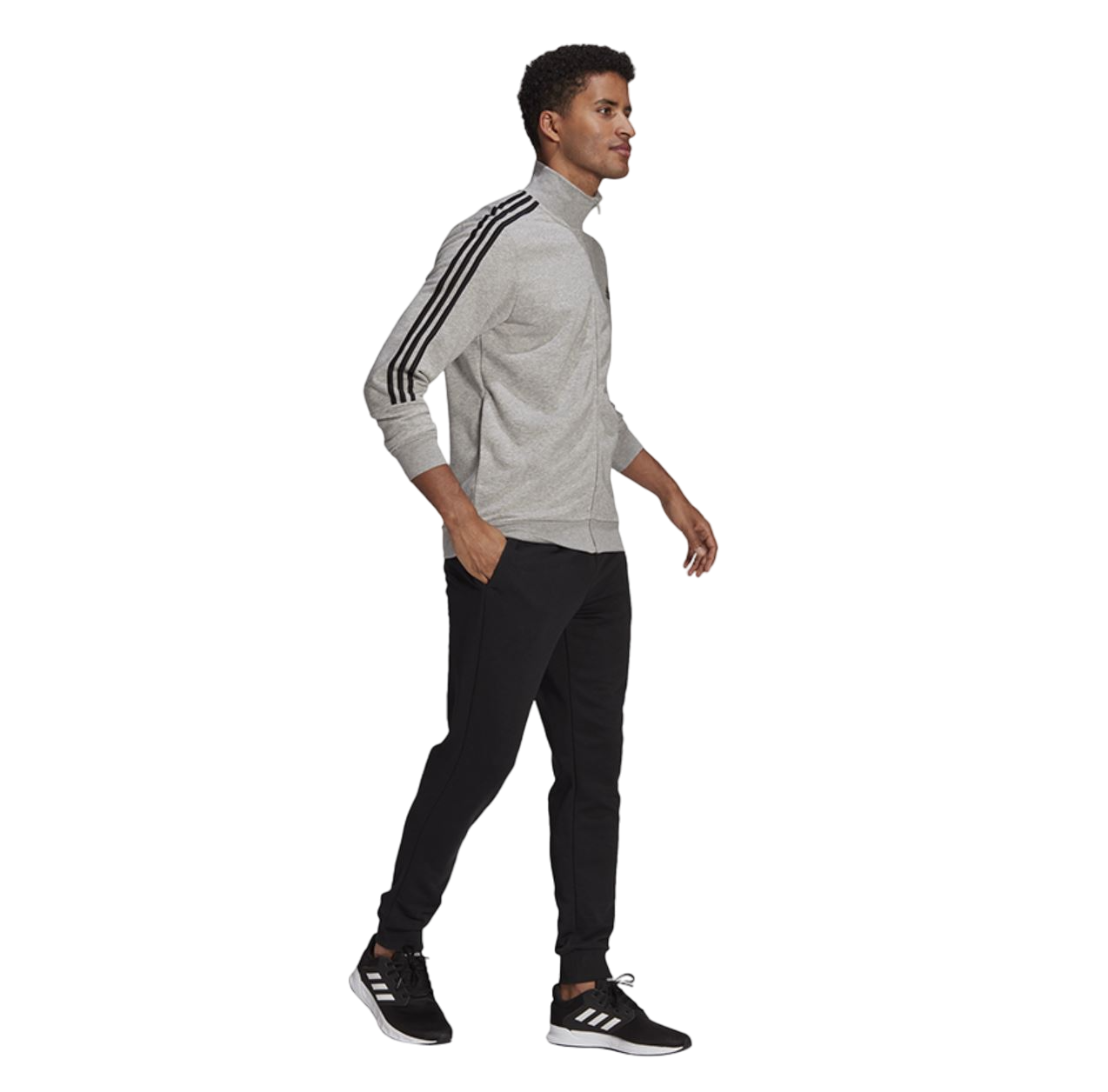 Mens Adidas Aeroready Essentials 3 Stripes Tracksuit Grey/Black