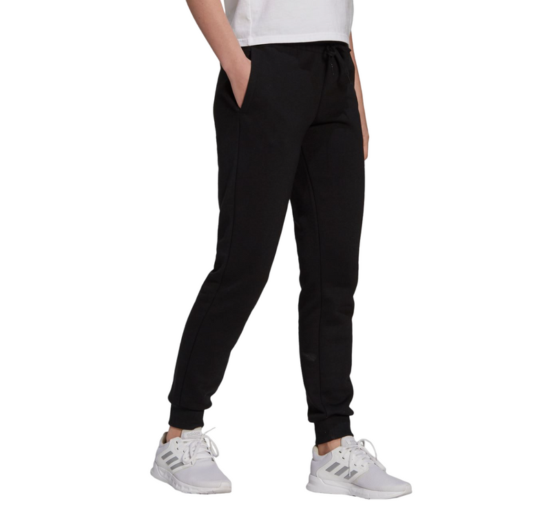 Womens Adidas Essentials French Terry Logo Pants Black/White Trackies