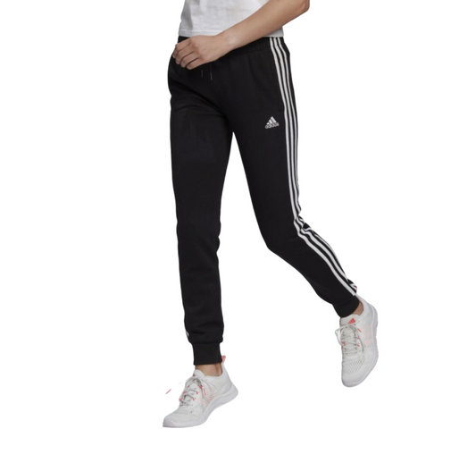 Womens Adidas Essentials French Terry Logo 3-Stripes Pants Black/ White