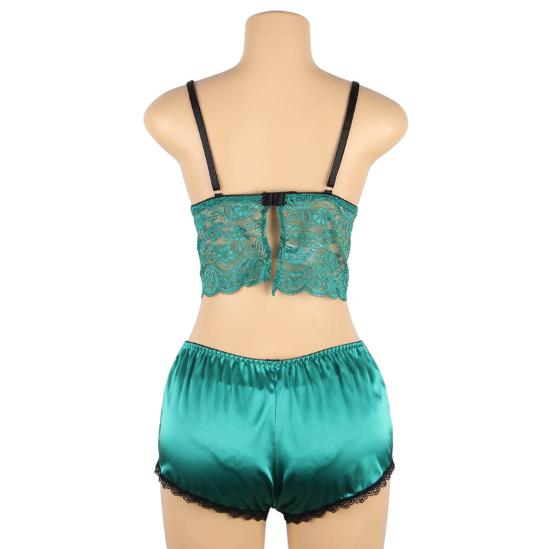 Women 3 Piece Floral Lace Bottom And Top Green Lingerie Set