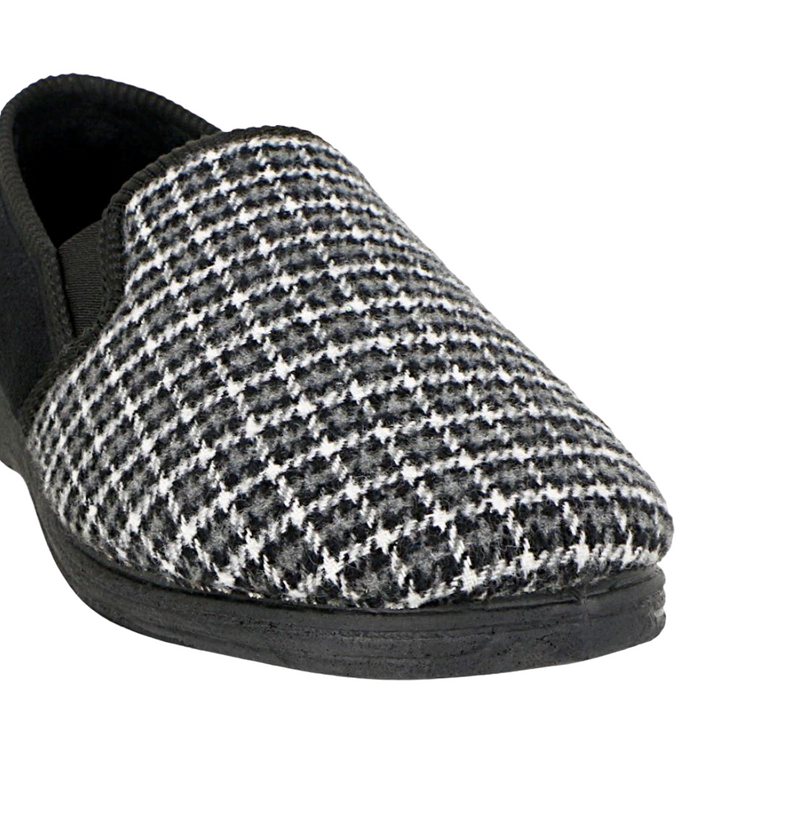 Grosby Mens Peter Charcoal/ Black Slippers Shoes Casual Slip On Moccasins