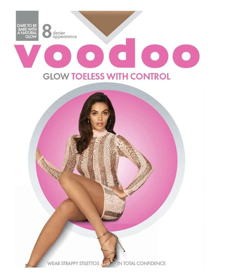 5 x Womens Voodoo Glow Toeless Control Ladies Stockings Golden Glow
