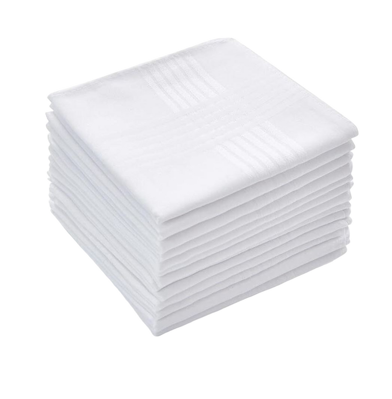 30 X White Mens 100% Cotton Handkerchiefs Work Business Hankies Hanky