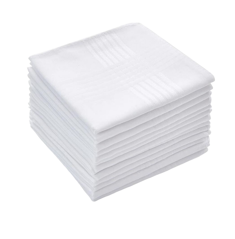24 X White Mens 100% Cotton Handkerchiefs Work Business Hankies Hanky