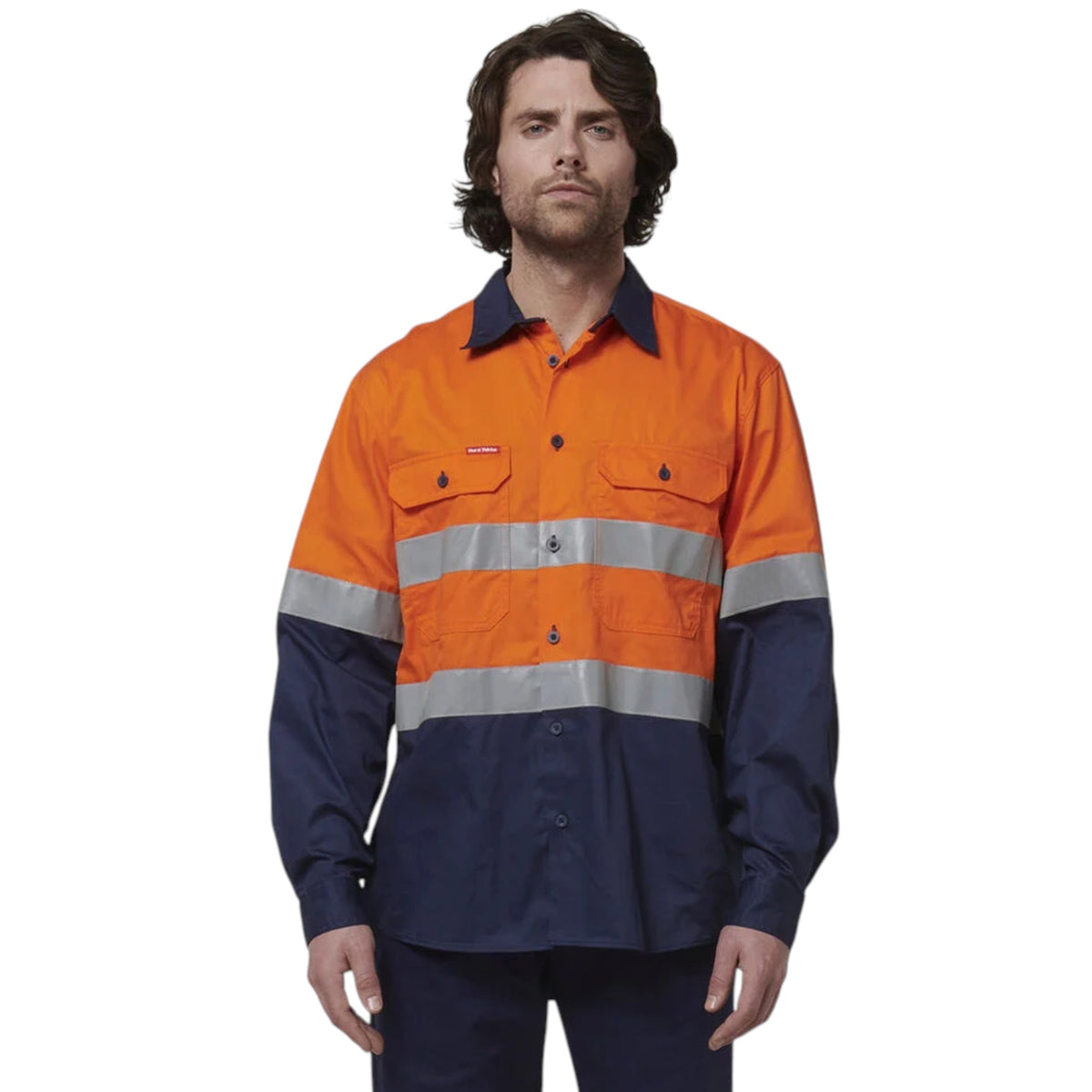 Mens Hard Yakka Core Hi-Vis Long Sleeve 2 Tone Taped Vented Cotton Long Sleeve Shirt Orange