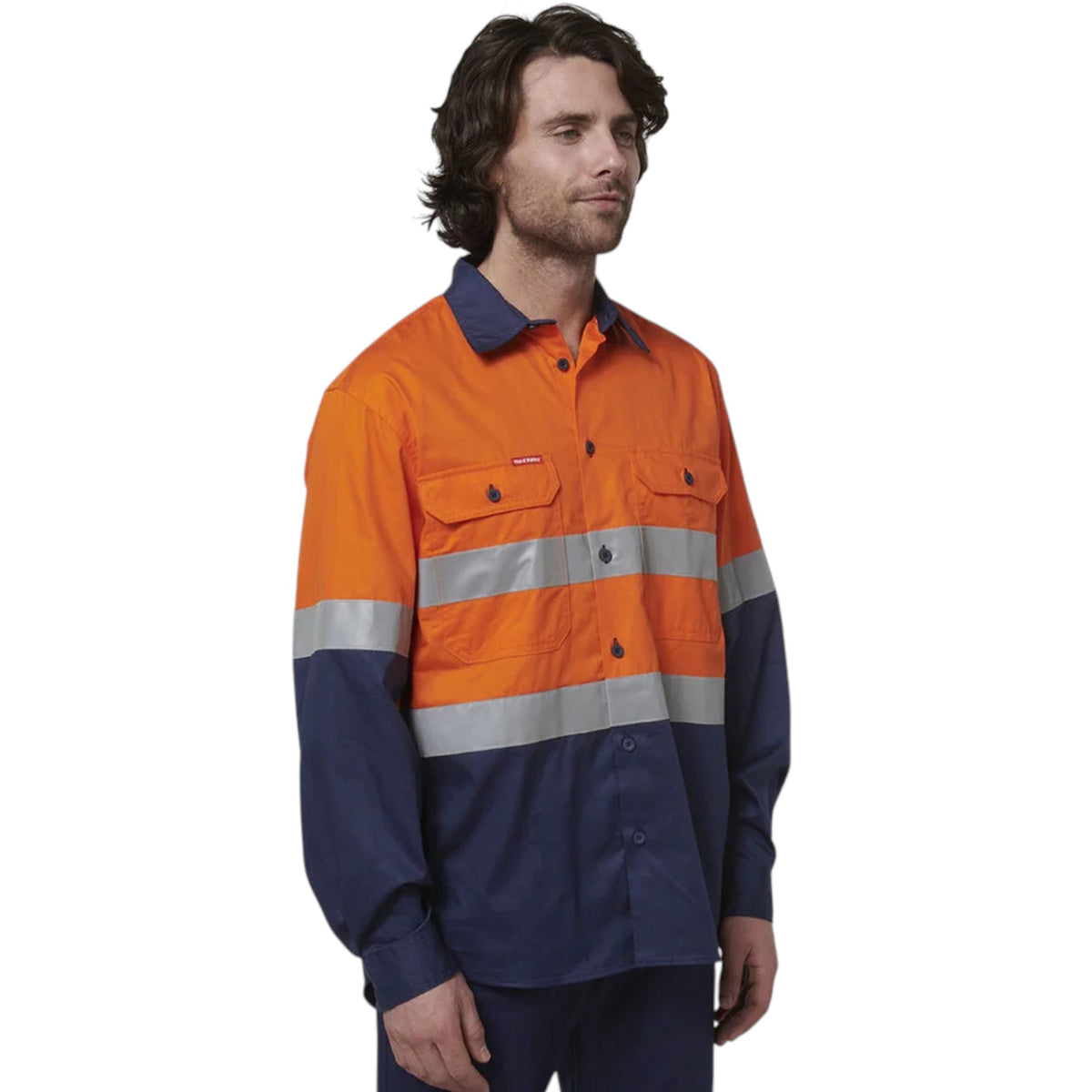 Mens Hard Yakka Core Hi-Vis Long Sleeve 2 Tone Taped Vented Cotton Long Sleeve Shirt Orange