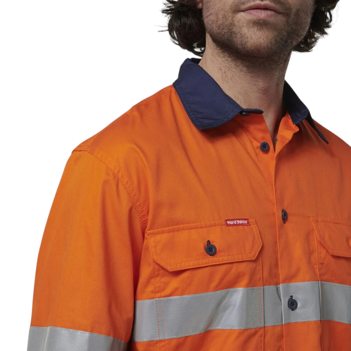 Mens Hard Yakka Core Hi-Vis Long Sleeve 2 Tone Taped Vented Cotton Long Sleeve Shirt Orange