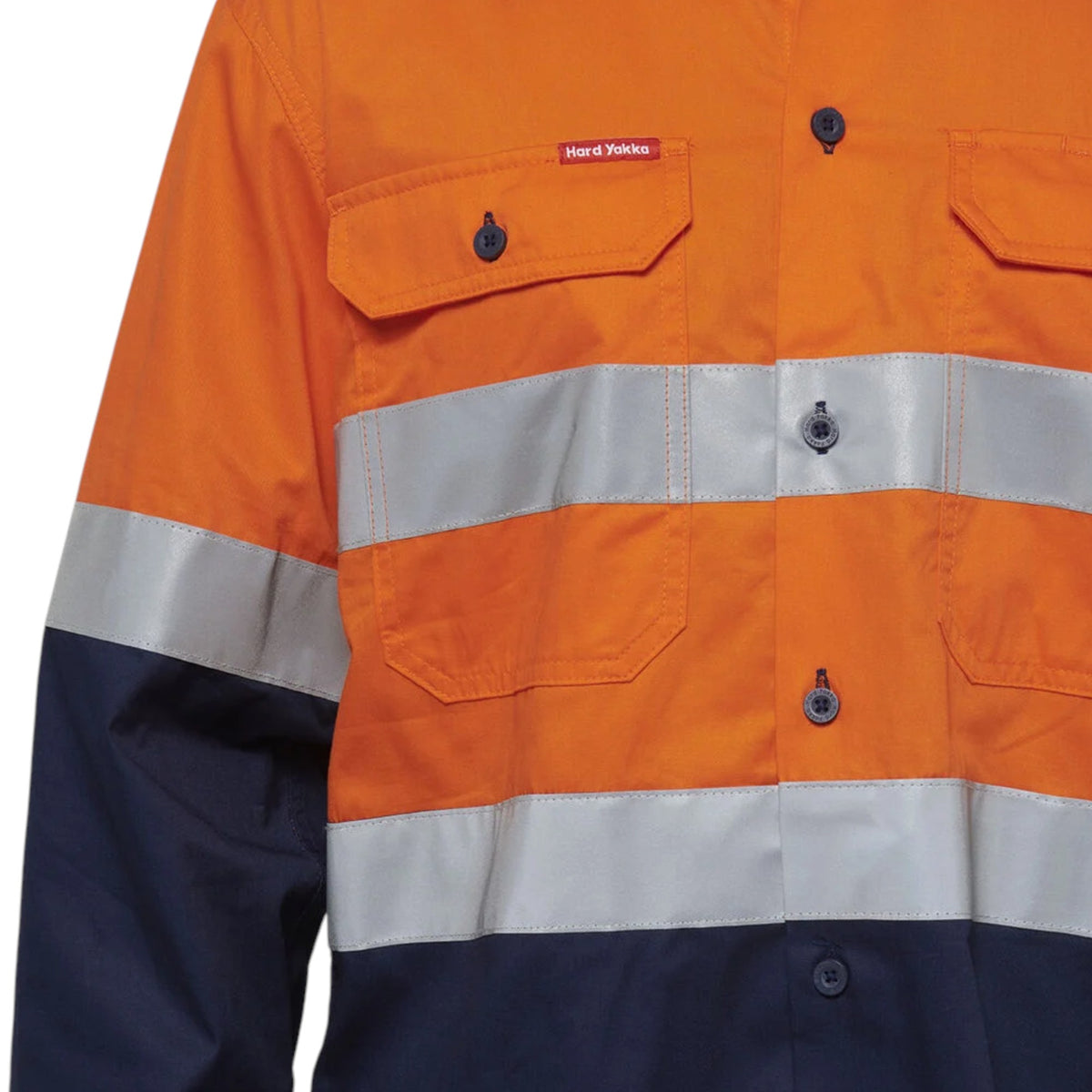 Mens Hard Yakka Core Hi-Vis Long Sleeve 2 Tone Taped Vented Cotton Long Sleeve Shirt Orange