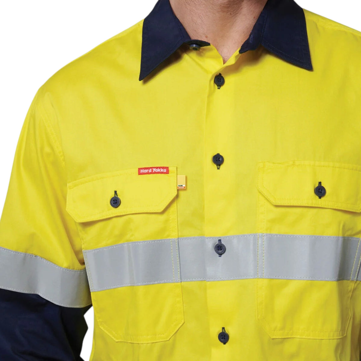 Mens Hard Yakka Core Hi-Vis Long Sleeve 2 Tone Taped Vented Cotton Long Sleeve Shirt Yellow