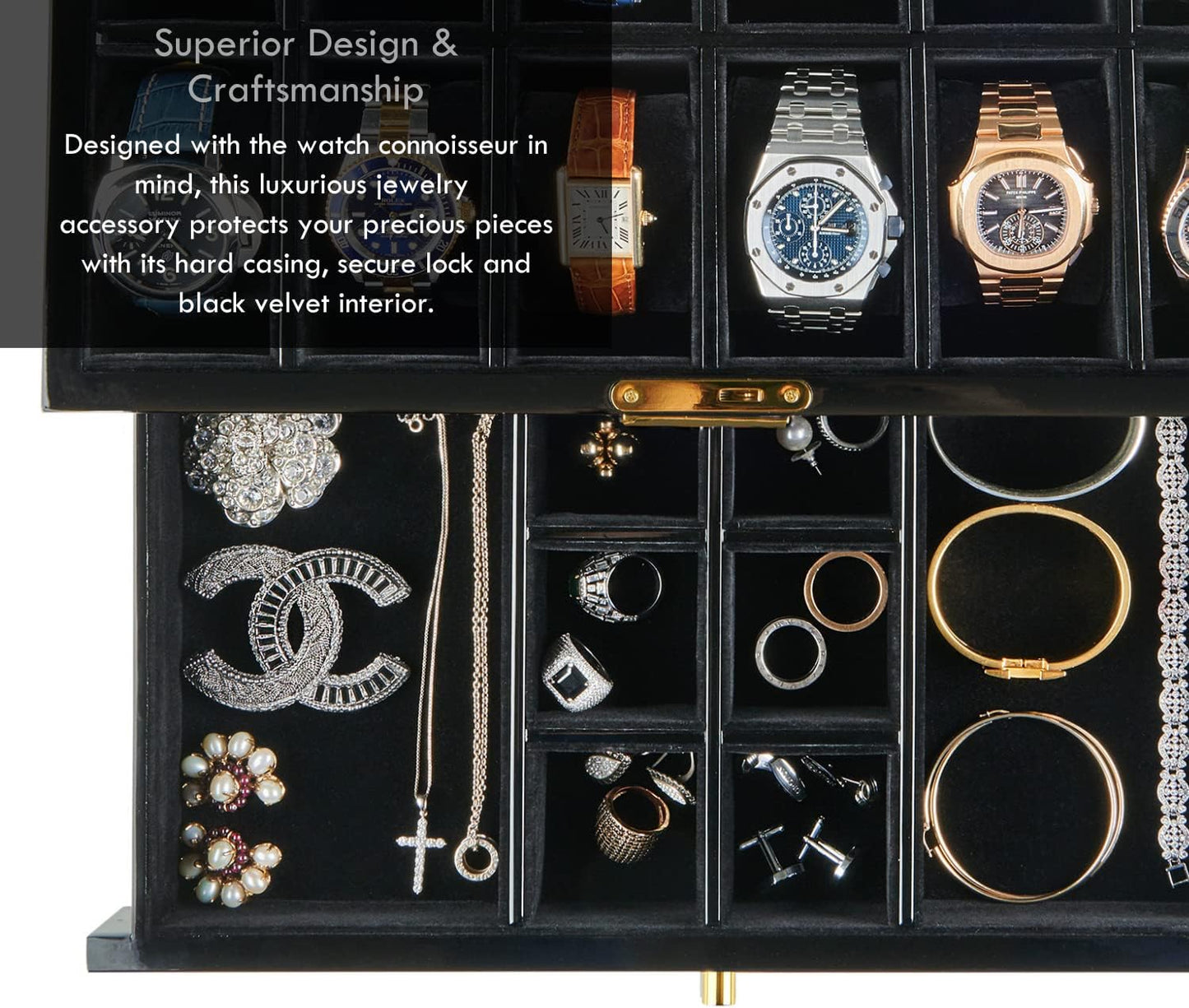 Mens HAWK & GABLE Luxury 12 Slot Watch Box Organizer Watch Box Piano Black