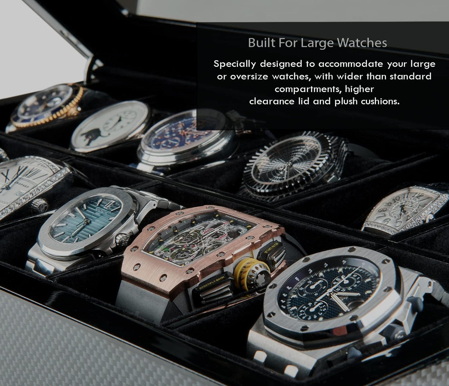 Mens HAWK & GABLE Luxury 12 Slot Watch Box Organizer with Valet Drawer Watch Box Black