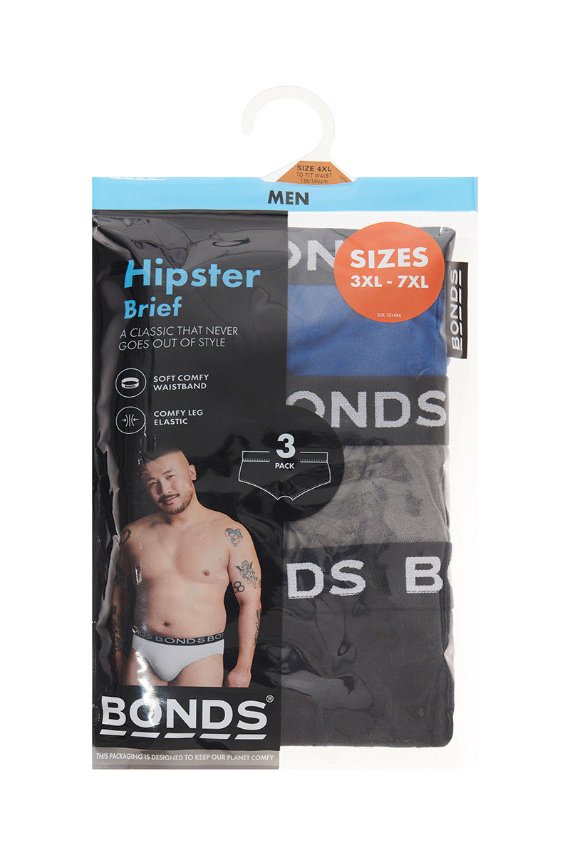 3 x Mens Bonds Hipster Brief Underwear Plus Size Multicoloured