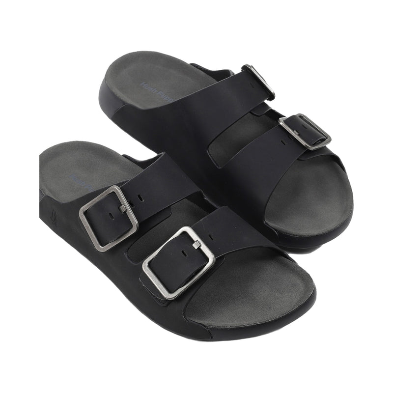 Hush Puppies Mens Black/ Grey Hoges Comfort Shoes Slide Sandals