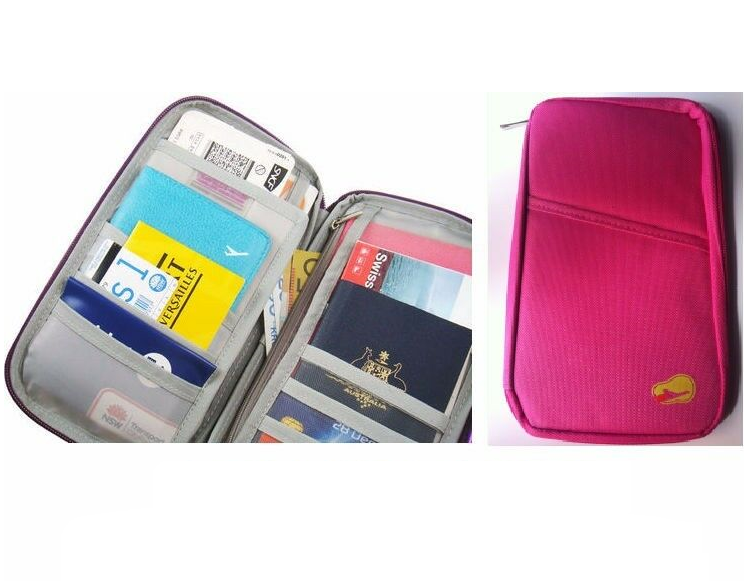 Travel Wallet Passport Holder Card Organizer Bag Phone Hot Pink Pouch