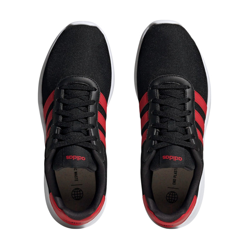 Adidas Mens Lite Racer 3.0 Black/ Red Athletic Running Shoes