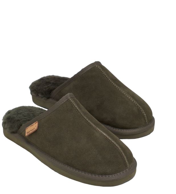 Mens Hush Puppies Loch Slippers Warm Winter Slip On Dark Olive Suede Shoes
