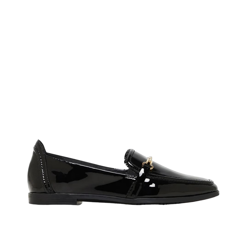 Womens Hush Puppies Zippo Black Patent Ladies Flat Slip On Formal  Shoes