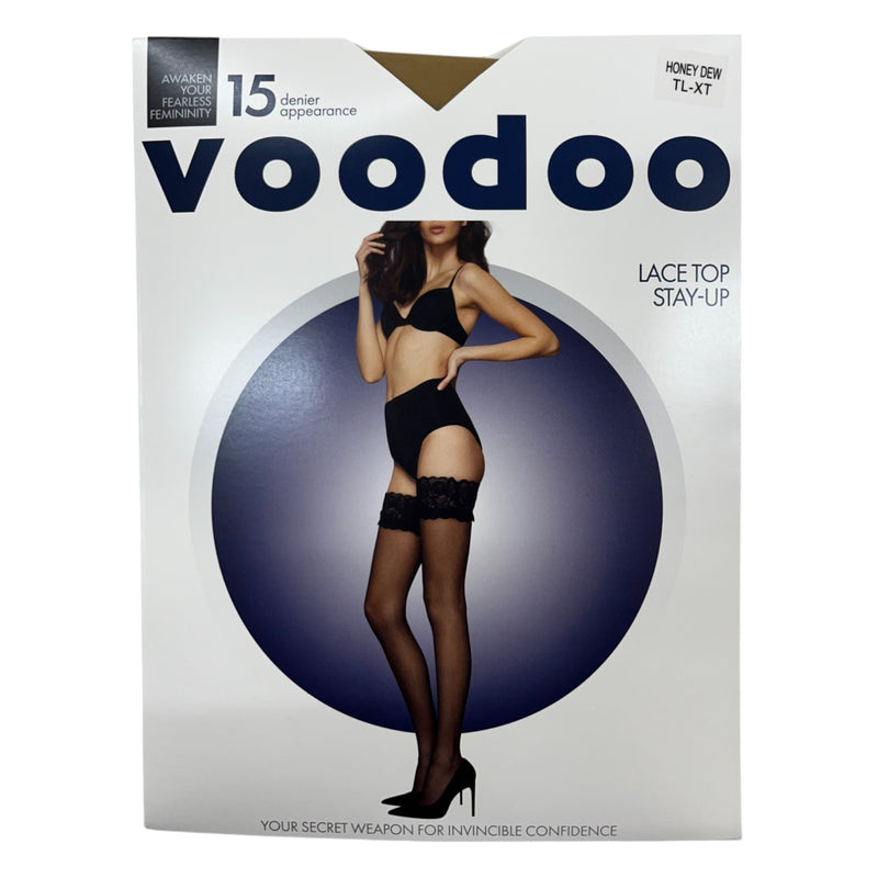 4 x Womens Voodoo 15 Denier Lace Top Stay-Up Tights Honey Dew Stockings