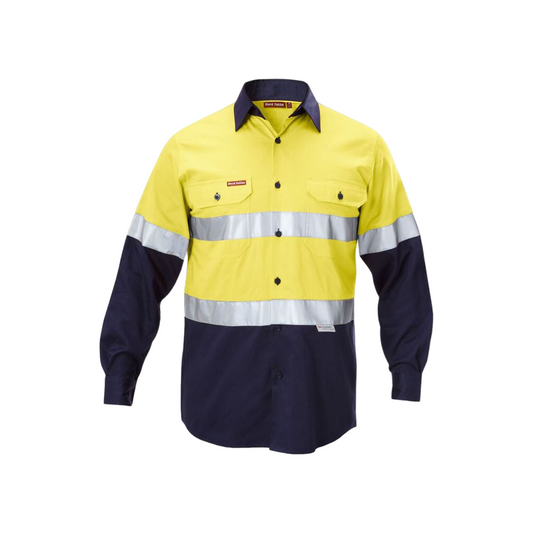 Hard Yakka Hi-Vis 2 Tone Long Sleeve Taped Reflective Cotton Drill Shirt