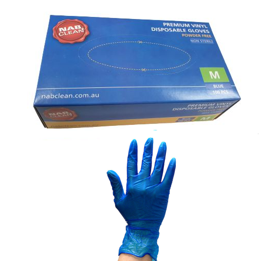 300Pcs Premium Vinyl Disposable Gloves Blue Powdered Powder Free Medium / Large